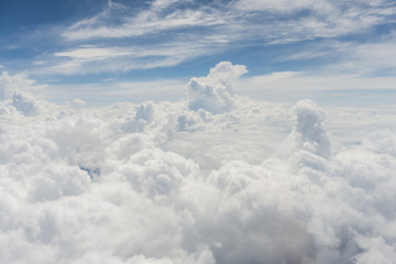 Cloud formations from an airplane window view
