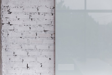 white brick wall with matte glass white board interior concept