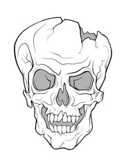 The skull of a grinning vampire. Vector monochrome illustration of a tattoo style isolated on a white background.