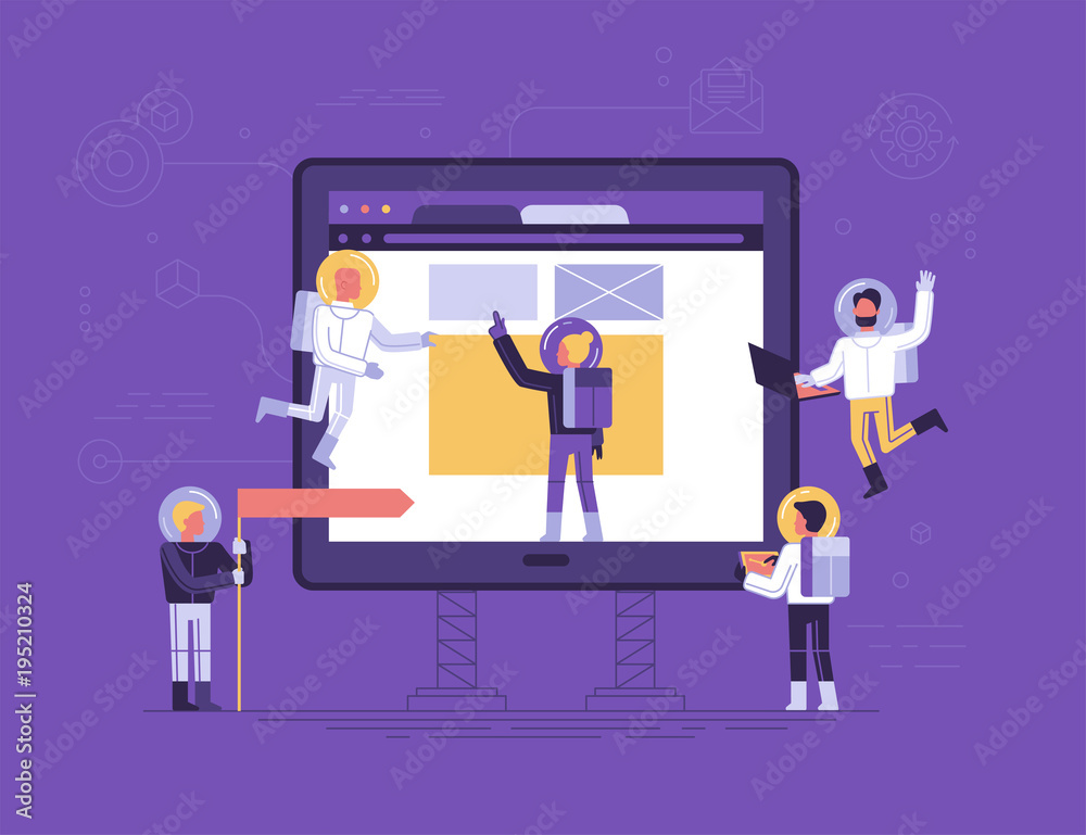 Poster Vector illustration in flat linear style  - app development concept