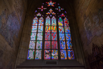 Stained glass in Saint Vitus cathedral in Prague