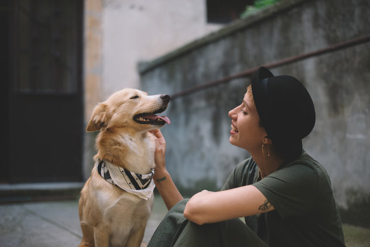 Woman and a Cute Dog