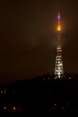 Obraz premium The lights of a television tower from a flight altitude
