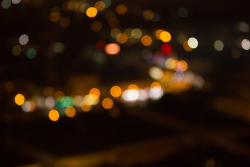 Lights of the old city from the height of flight