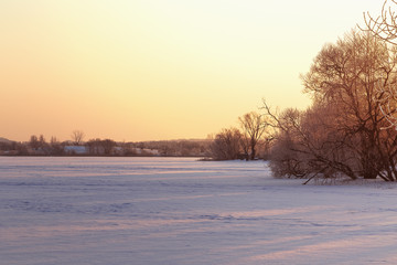 Sunny winter morning by the lake