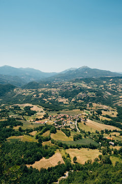 Scenic view of rolling hills in Emilia Romagna, Italy