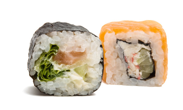 Japanese sushi rolls isolated