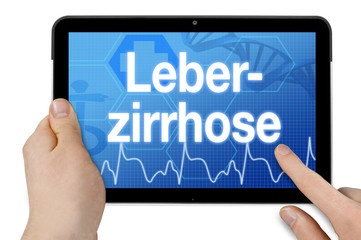 Tablet mit Diagnose Leberzirrhose