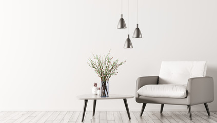 Interior with armchair and coffee table 3d rendering