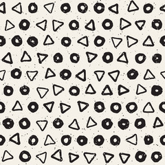 Fototapeta na wymiar Hand drawn black and white ink abstract seamless pattern. Vector stylish grunge texture. Geometric scattered shapes paint brush lines