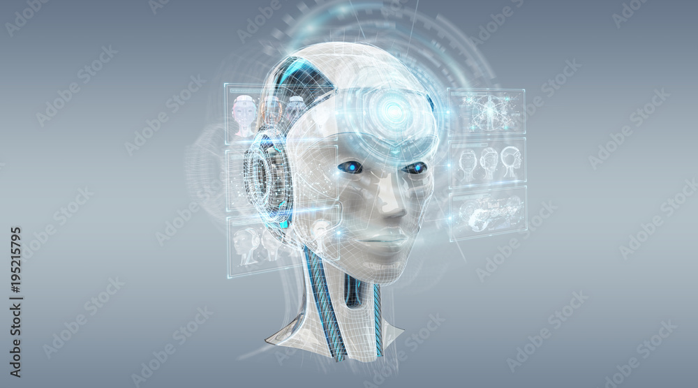 Fototapete digital artificial intelligence cyborg interface 3d rendering