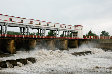 The release of water at the dam