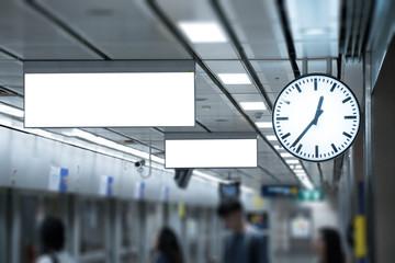 Blank promotion banner display on the wall indoor,advertising information for announcement message successful marketing,white screen mock up template