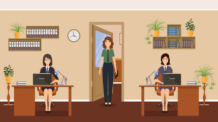 Women business staff on working places in office. Working situation with female employee.