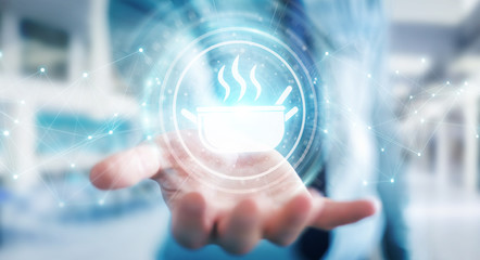 Businessman using application to order home made food online 3D rendering