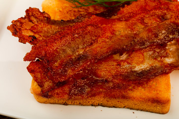 Bread with roasted bacon