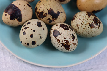 Raw uncooked Quail Eggs. Healthy eating concept