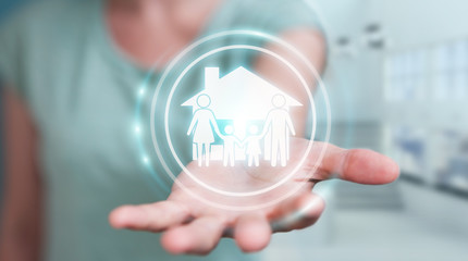 Businesswoman using family care insurance application 3D rendering