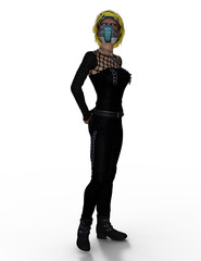 Sexy Female Science Fiction Character in Mask 3D Rendering