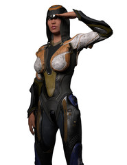 Fototapeta premium Sexy Female Science Fiction Character Giving Salute 3D Rendering