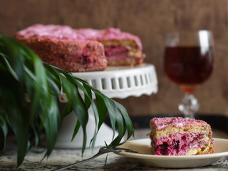biscuit cake with pink berries cream - festive serving