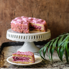 biscuit cake with pink berries cream - festive serving