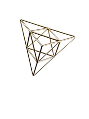 Golden triangular pyramid isolated on white background, Trigonometric representation of a volume