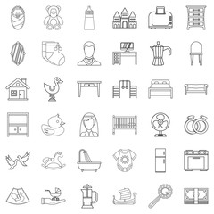 Grandparent icons set, outline style