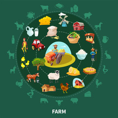 Naklejka premium Farm Cartoon Round Composition