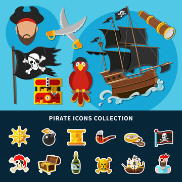 Pirate Icons Cartoon Collection © Macrovector