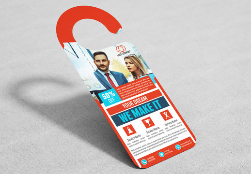 Business Door Hanger Layout with Red Accents 1