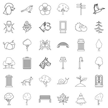 Common garden icons set, outline style