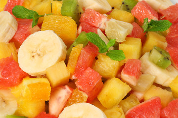 healthy citrus fruit salad background. top view