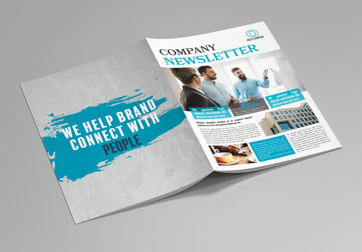Newsletter Layout with Blue Accents and Texture Elements 1