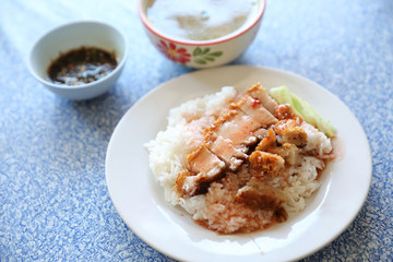 Crispy roast pork with rice , Thai food