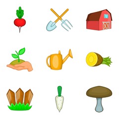 Strict vegetarian icons set, cartoon style