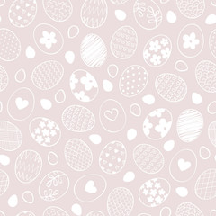 Vector seamless doodle pattern with colored easter eggs. Easter Day background.