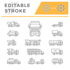 Set line icons of trucks