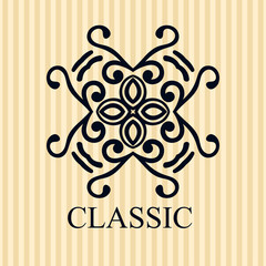 Vintage ornamental logo template with text. Vector illustration
