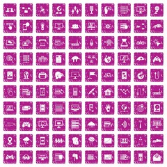 100 network icons set grunge pink