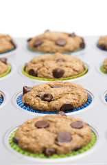 Homemade Chocolate Chip Muffins in a Baking Dish