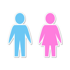 silhouette paper people man and woman blue and pink on white, stock vector illustration