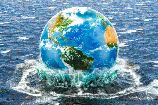 Earth Globe in the water. Save the world concept, 3D rendering