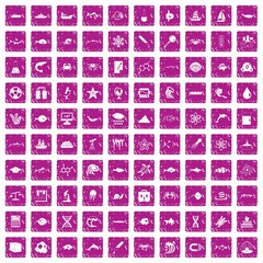 100 oceanology icons set grunge pink