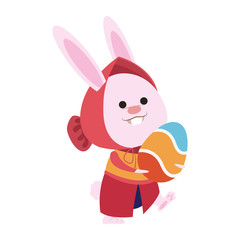 Cute rabbit holding easter egg icon vector illustration graphic design