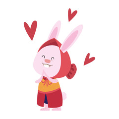 Cute rabbit with coat in love icon vector illustration graphic design