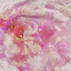 Abstract floral watercolor handmade painting on textured recycled creased paper background
