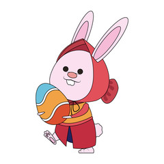 Cute rabbit holding easter egg icon vector illustration graphic design