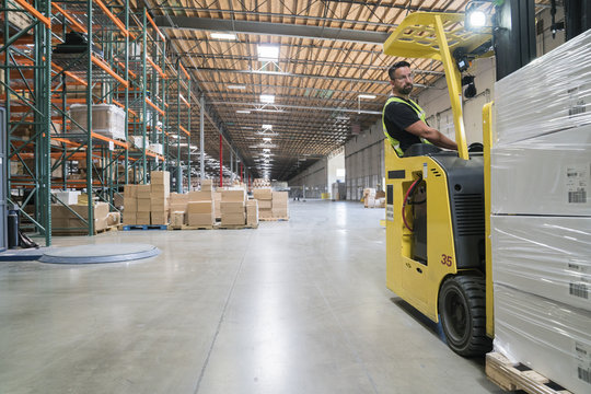 Forklift in a warehouse