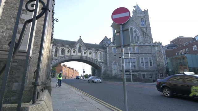 A sidewalk near the Dublinia Museum in Dublin